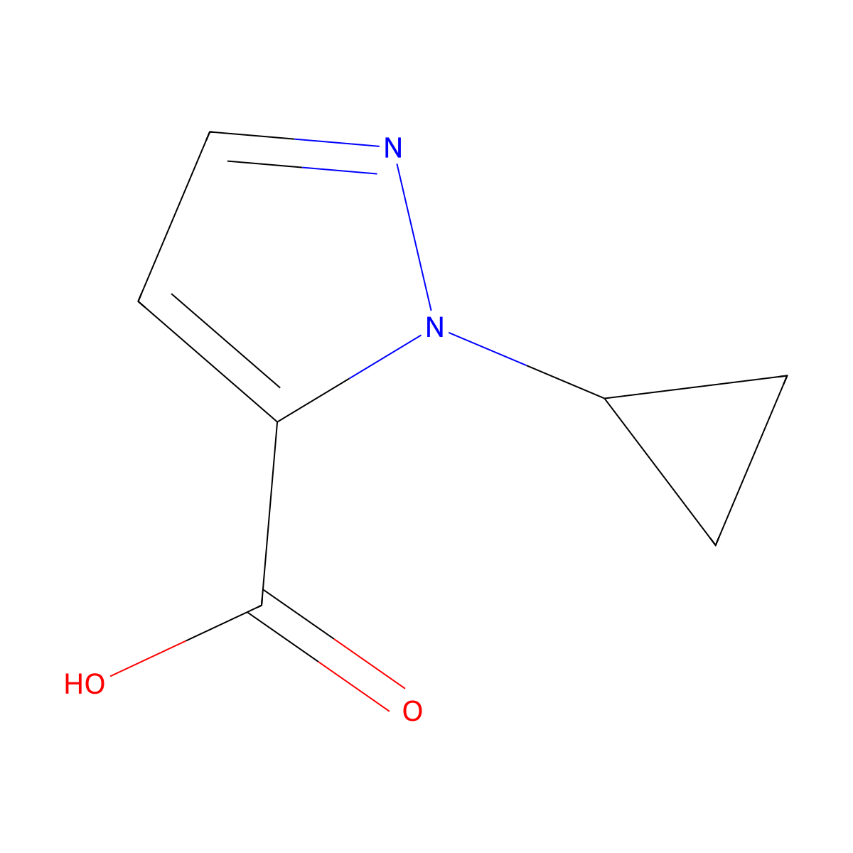 1-cyclopropyl-1H-pyrazole-5-carboxylic acid molecular structure, CAS 1393532-43-8