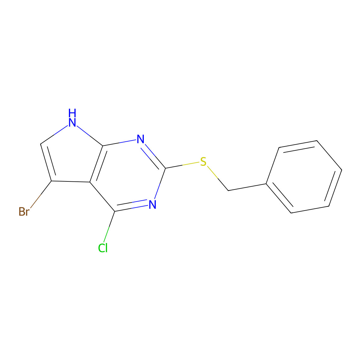 2-(Benzylthio)-5-bromo-4-chloro-7H-pyrrolo[2,3-D]pyrimidine molecular structure, CAS 1393544-29-0