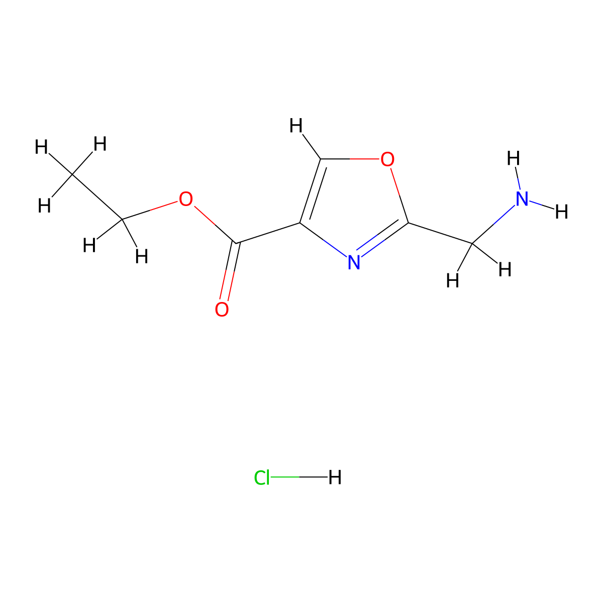 Ethyl 2-(aminomethyl)-1,3-oxazole-4-carboxylate hydrochloride molecular structure, CAS 1393544-67-6