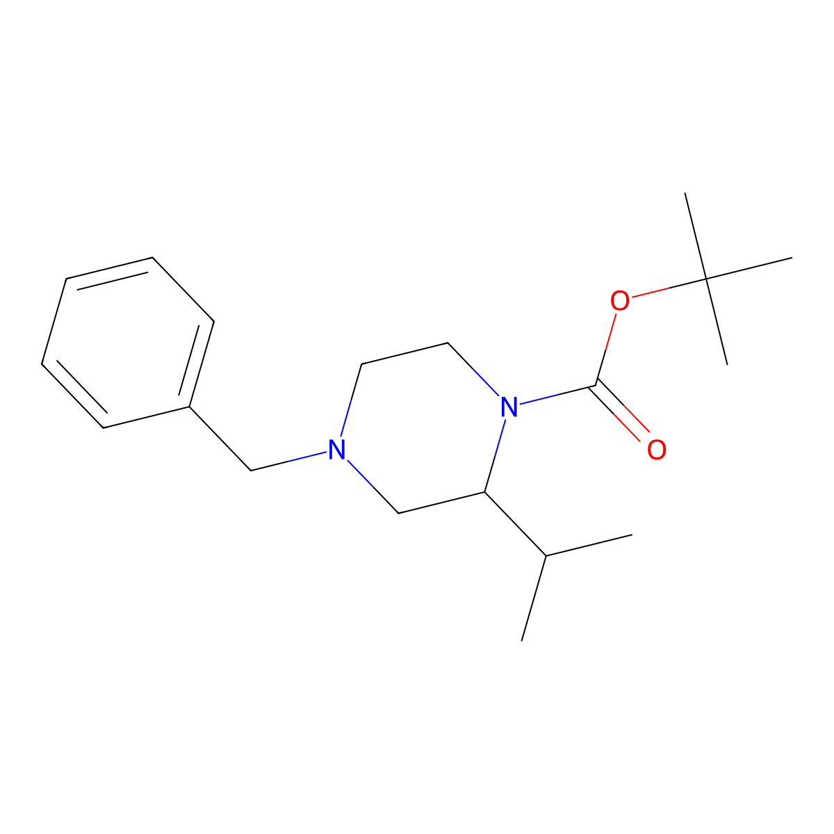 Tert-butyl 4-benzyl-2-isopropylpiperazine-1-carboxylate molecular structure, CAS 1393552-75-4