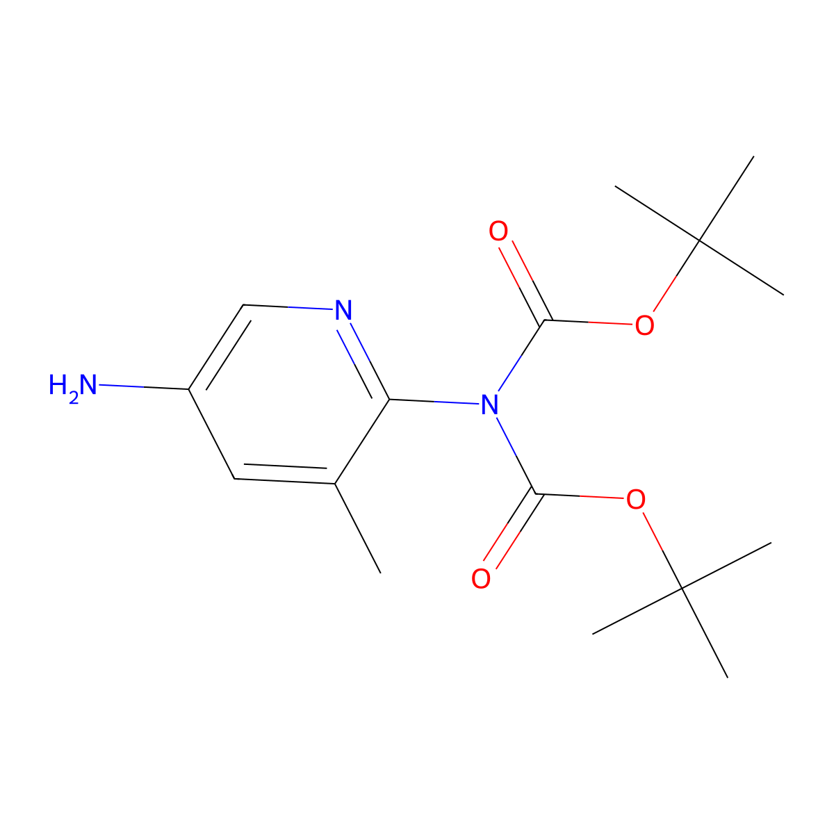 tert-butyl N-(5-amino-3-methylpyridin-2-yl)-N-[(2-methylpropan-2-yl)oxycarbonyl]carbamate molecular structure, CAS 1393553-87-1