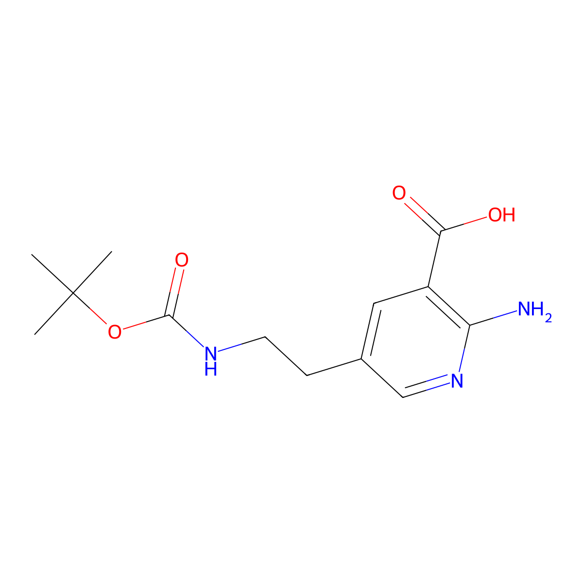 2-Amino-5-(2-((tert-butoxycarbonyl)amino)ethyl)nicotinic acid molecular structure, CAS 1393555-17-3