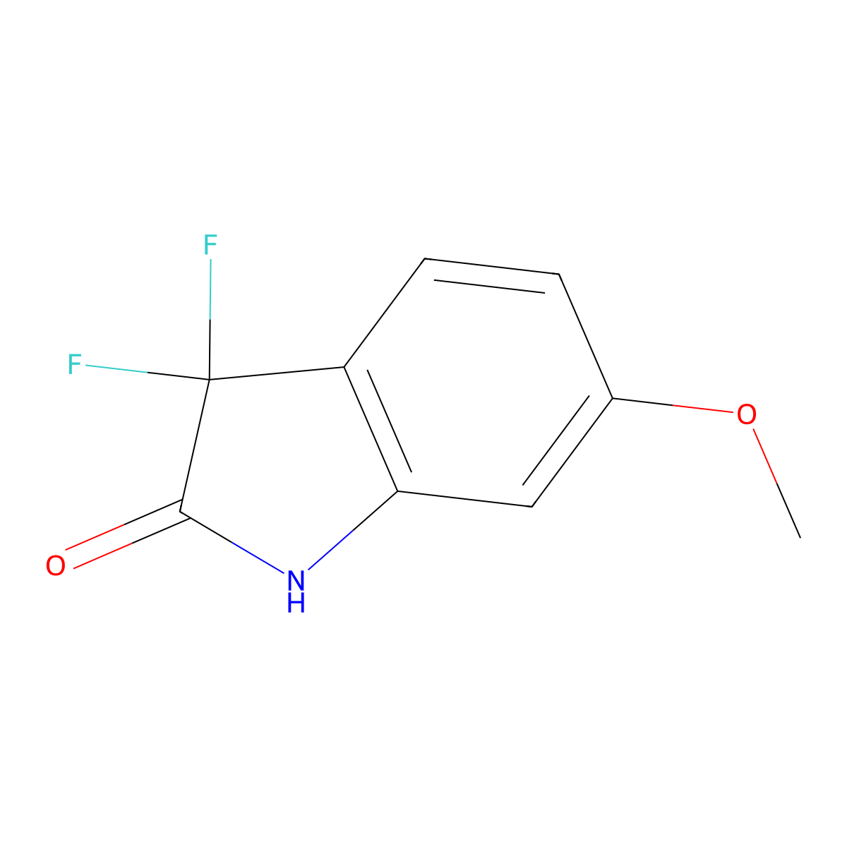 3,3-difluoro-6-methoxy-2,3-dihydro-1H-indol-2-one molecular structure, CAS 1393560-43-4