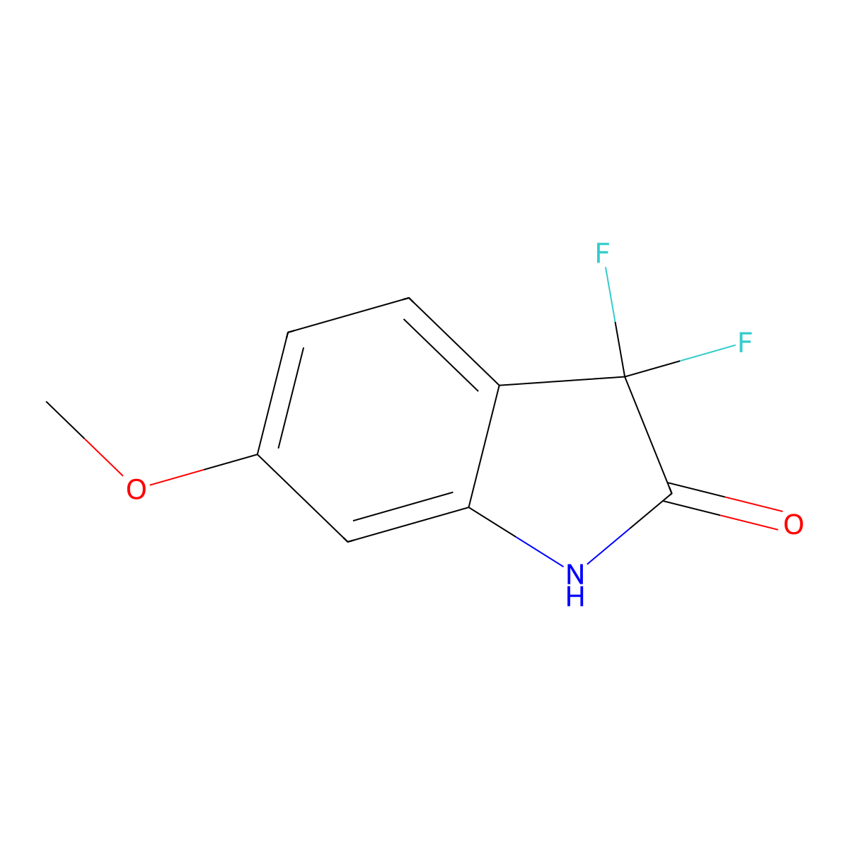 3,3-difluoro-6-methoxy-2,3-dihydro-1H-indol-2-one molecular structure, CAS 1393560-43-4