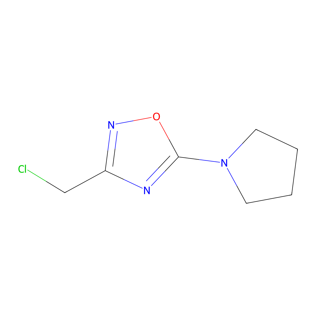 1,2,4-Oxadiazole, 3-(chloromethyl)-5-(1-pyrrolidinyl)- molecular structure, CAS 1393575-94-4