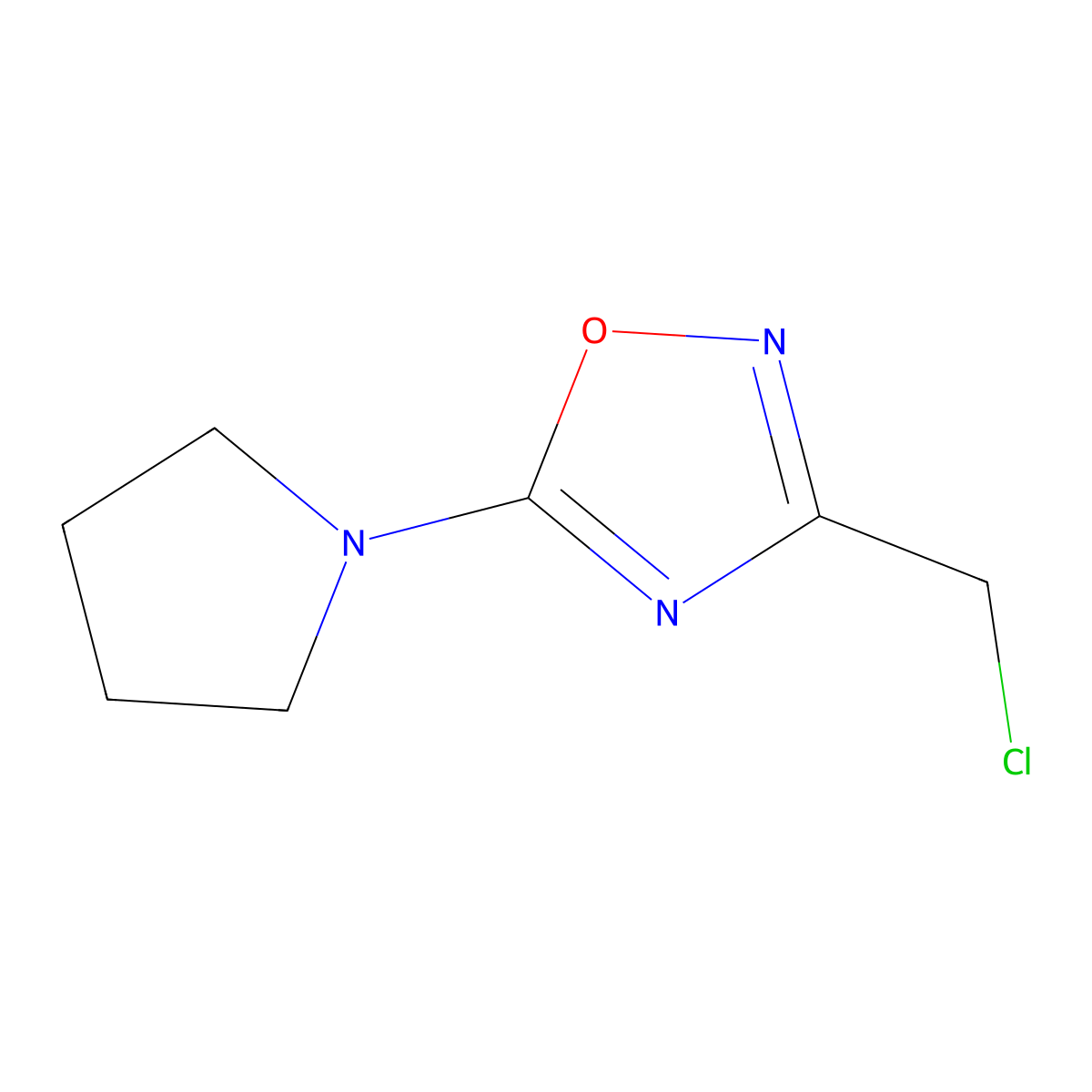1,2,4-Oxadiazole, 3-(chloromethyl)-5-(1-pyrrolidinyl)- molecular structure, CAS 1393575-94-4