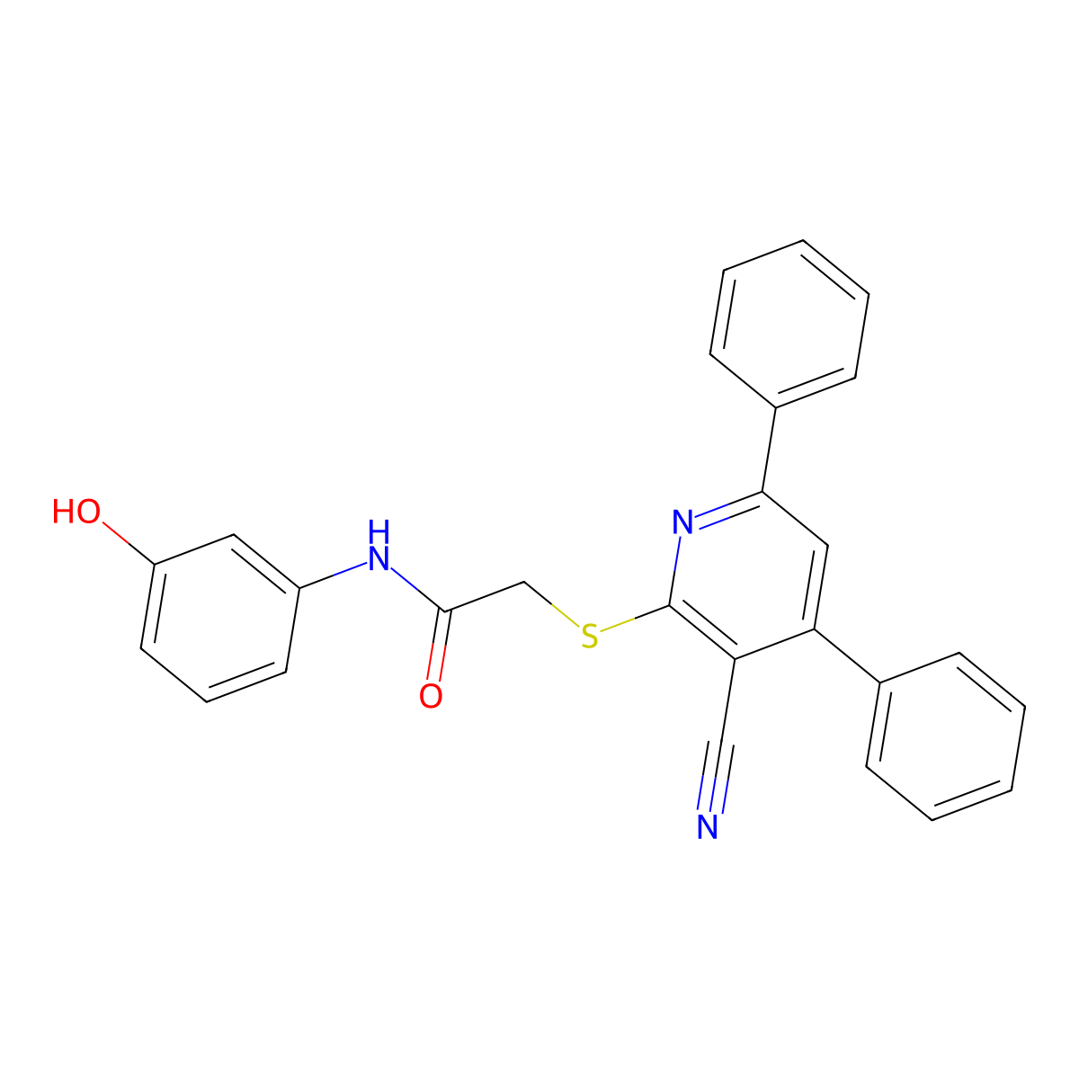 2-[(3-Cyano-4,6-diphenylpyridin-2-YL)sulfanyl]-N-(3-hydroxyphenyl)acetamide molecular structure, CAS 1393593-00-4