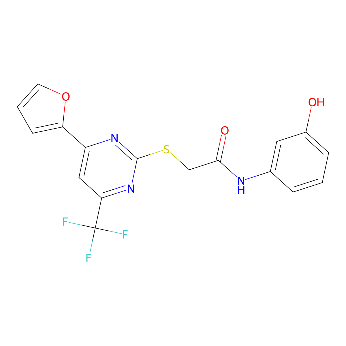 2-{[4-(Furan-2-YL)-6-(trifluoromethyl)pyrimidin-2-YL]sulfanyl}-N-(3-hydroxyphenyl)acetamide molecular structure, CAS 1393593-91-3