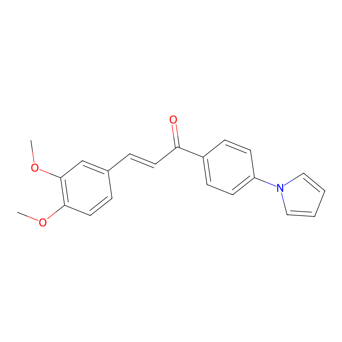 (E)-3-(3,4-dimethoxyphenyl)-1-(4-pyrrol-1-ylphenyl)prop-2-en-1-one molecular structure, CAS 1393645-69-6