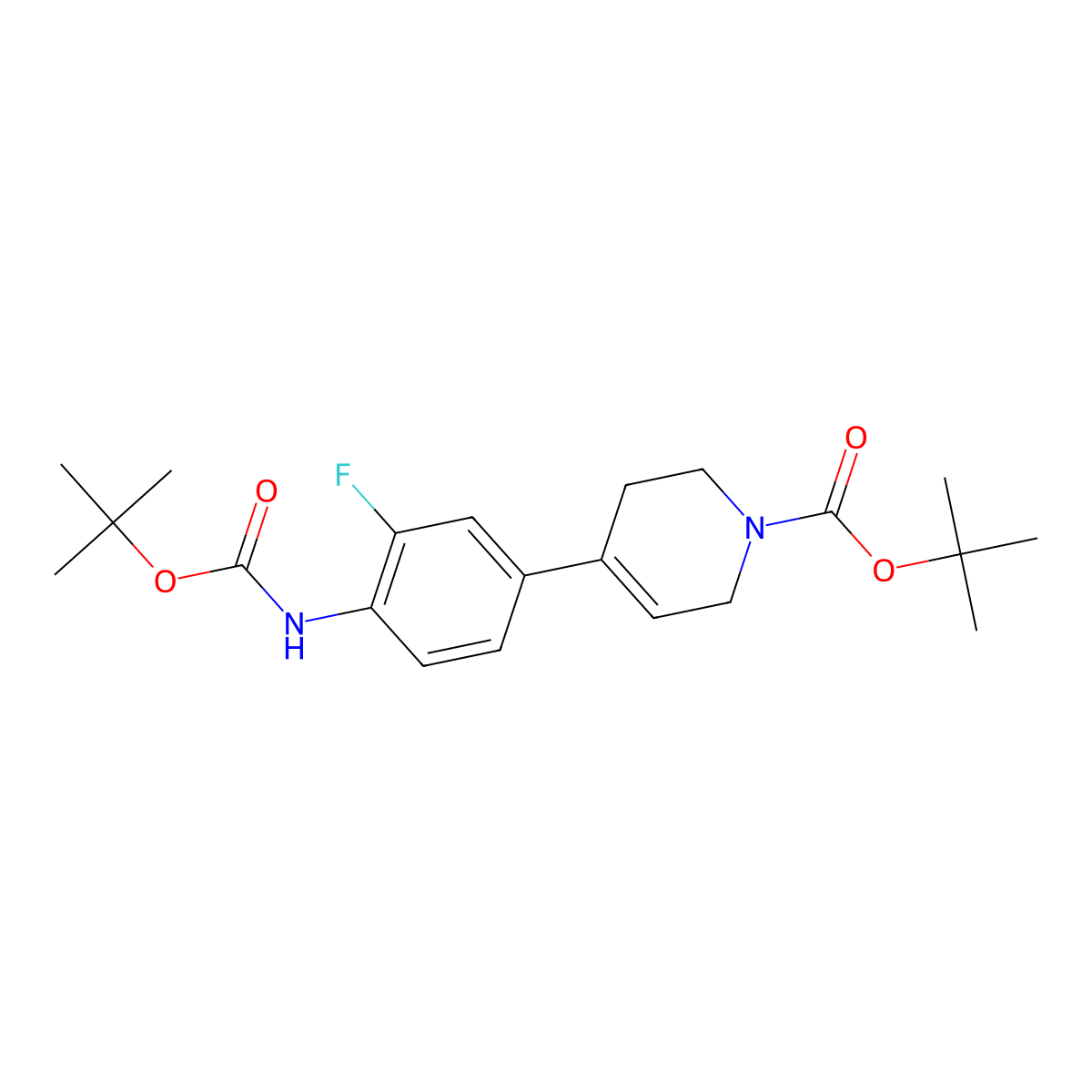 tert-Butyl 4-(4-((tert-butoxycarbonyl)amino)-3-fluorophenyl)-5,6-dihydropyridine-1(2H)-carboxylate molecular structure, CAS 1393653-74-1