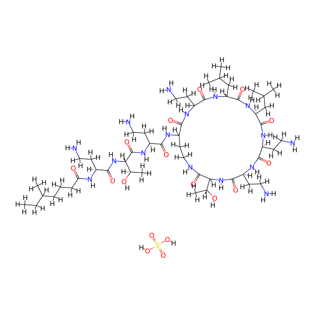 Unk-Dab-Thr-Dab-DL-Dab(1)-DL-Dab-D-Leu-Leu-Dab-Dab-DL-Thr-(1).H2SO4 molecular structure, CAS 1393714-01-6