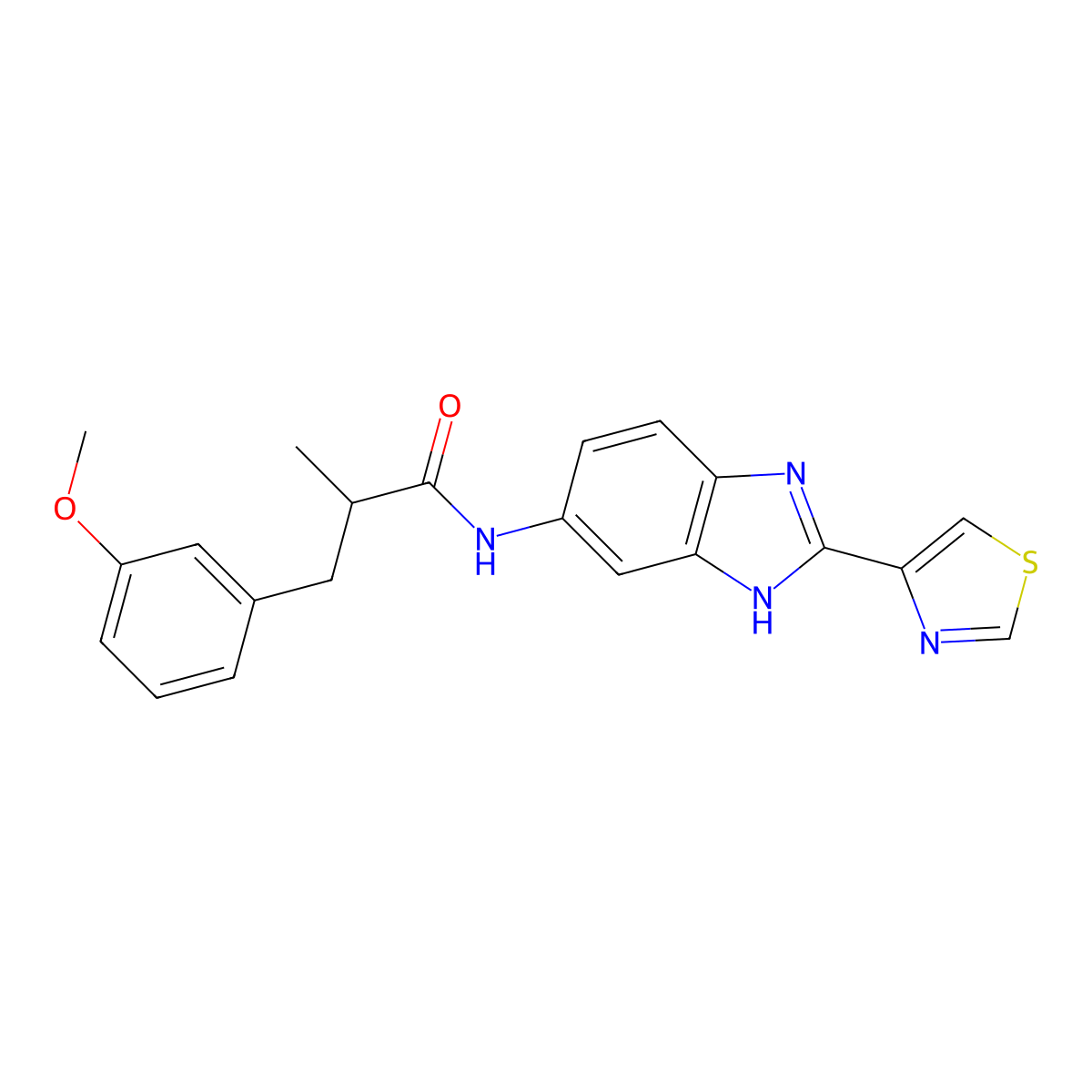 3-(3-methoxyphenyl)-2-methyl-N-(2-(thiazol-4-yl)-1H-benzo[d]imidazol-5-yl)propanamide hydrochloride molecular structure, CAS 1393748-80-5