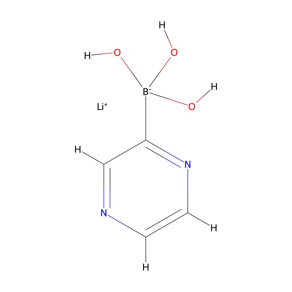 Lithium(1+) ion trihydroxy(pyrazin-2-yl)boranuide molecular structure, CAS 1393823-00-1