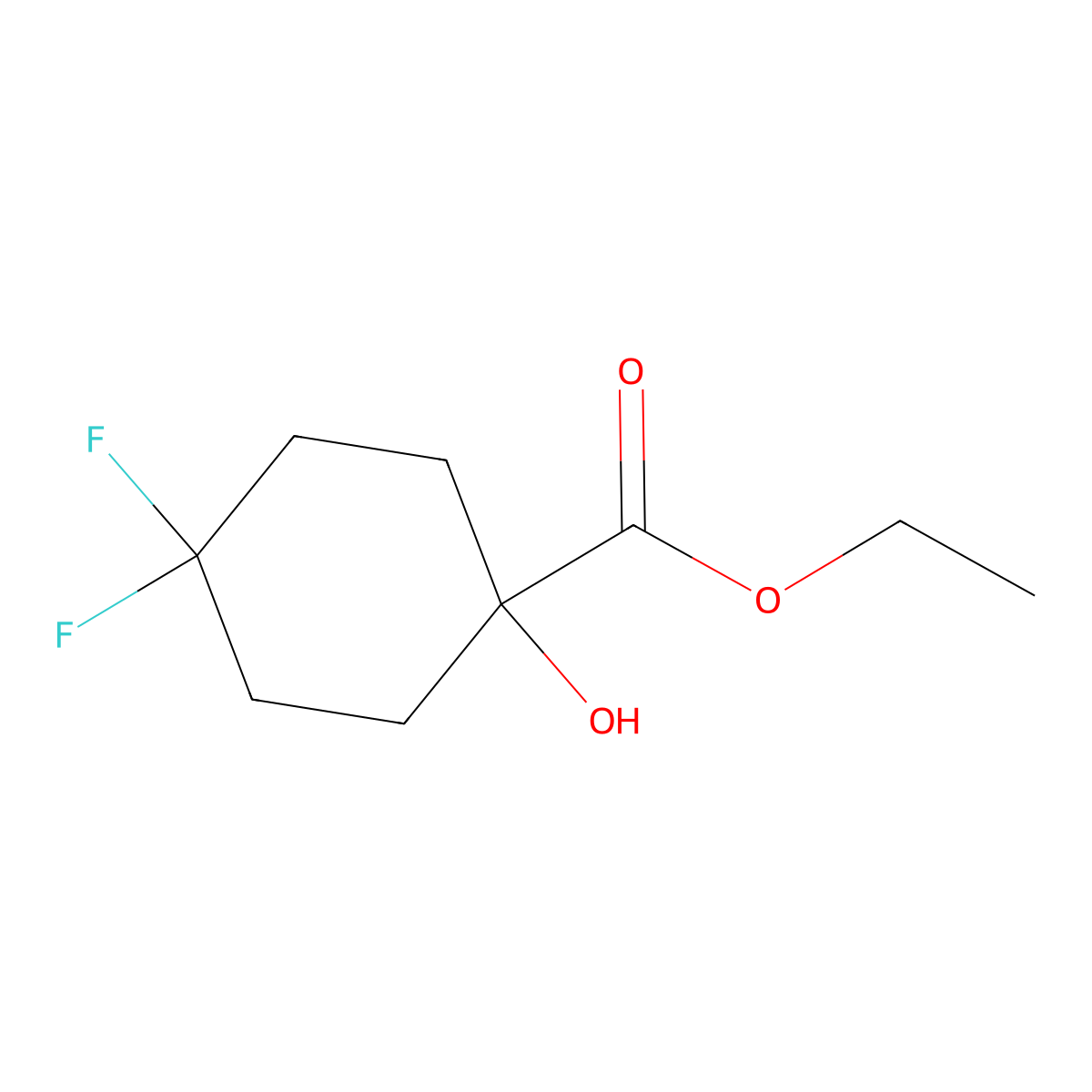 Cyclohexanecarboxylic acid, 4,4-difluoro-1-hydroxy-, ethyl ester molecular structure, CAS 1393824-30-0