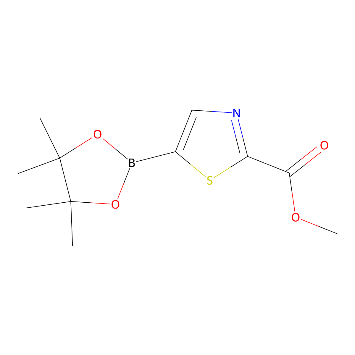 Methyl 5-(4,4,5,5-tetramethyl-1,3,2-dioxaborolan-2-yl)-1,3-thiazole-2-carboxylate molecular structure, CAS 1393827-96-7