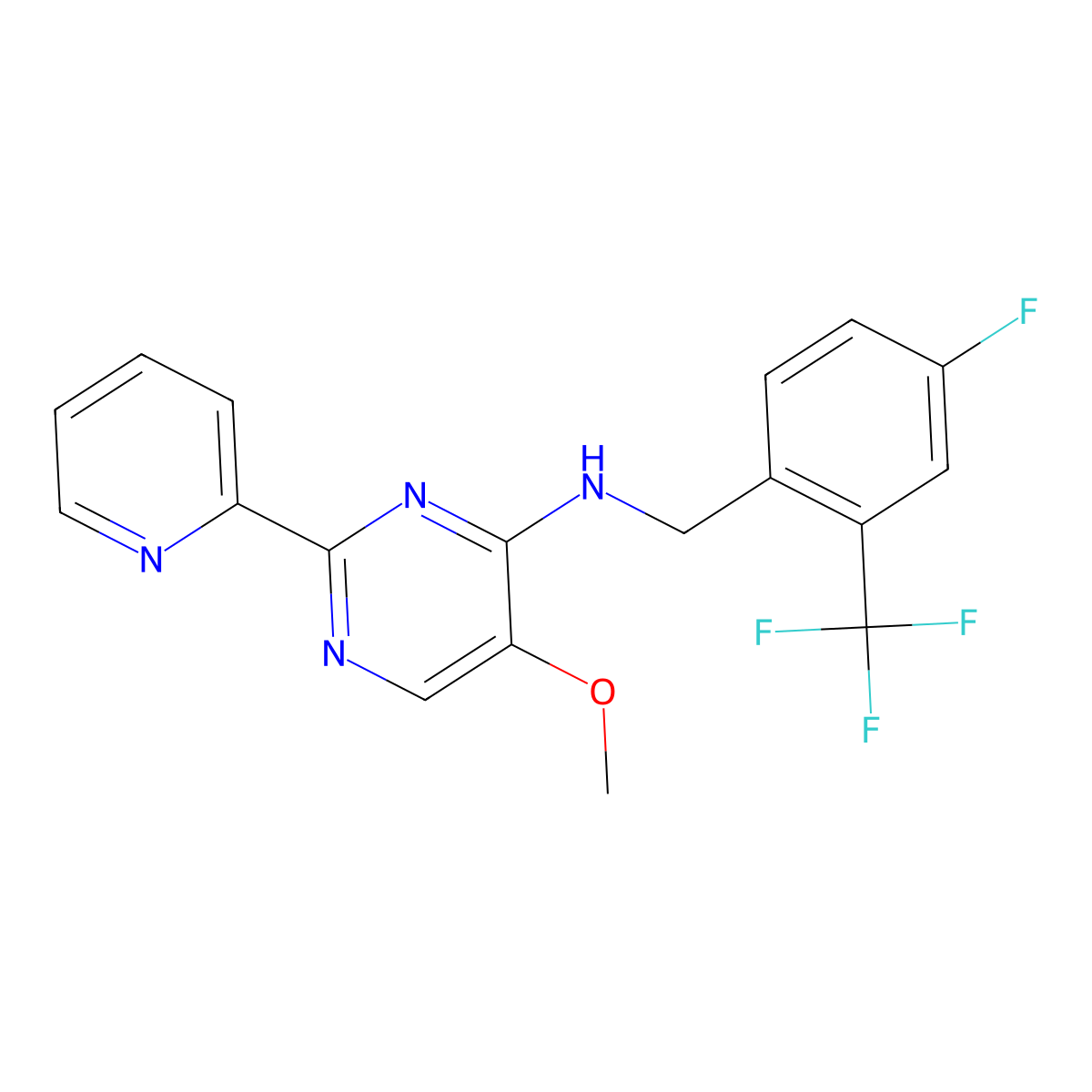 N-(4-Fluoro-2-(trifluoromethyl)benzyl)-5-methoxy-2-(pyridin-2-yl)pyrimidin-4-amine molecular structure, CAS 1393999-79-5