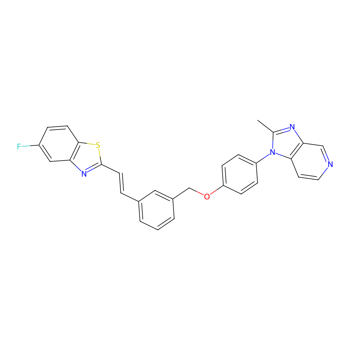 (E)-5-Fluoro-2-(3-((4-(2-methyl-1H-imidazo[4,5-c]pyridin-1-yl)phenoxy)methyl)styryl)benzo[d]thiazole molecular structure, CAS 139401-43-7