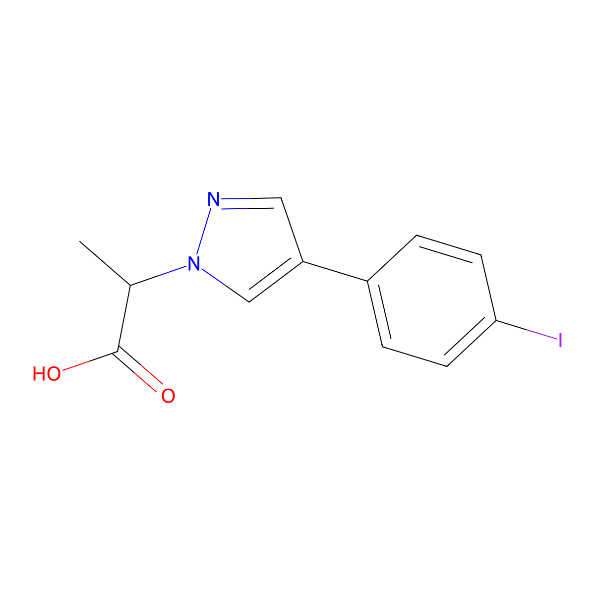 2-(4-(4-Iodophenyl)-1H-pyrazol-1-yl)propanoic acid molecular structure, CAS 1394023-30-3