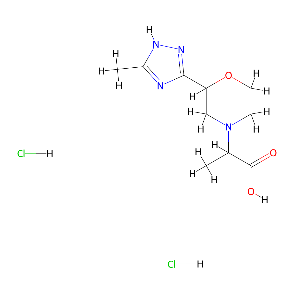 2-[2-(3-methyl-1H-1,2,4-triazol-5-yl)morpholin-4-yl]propanoic acid dihydrochloride molecular structure, CAS 1394040-01-7