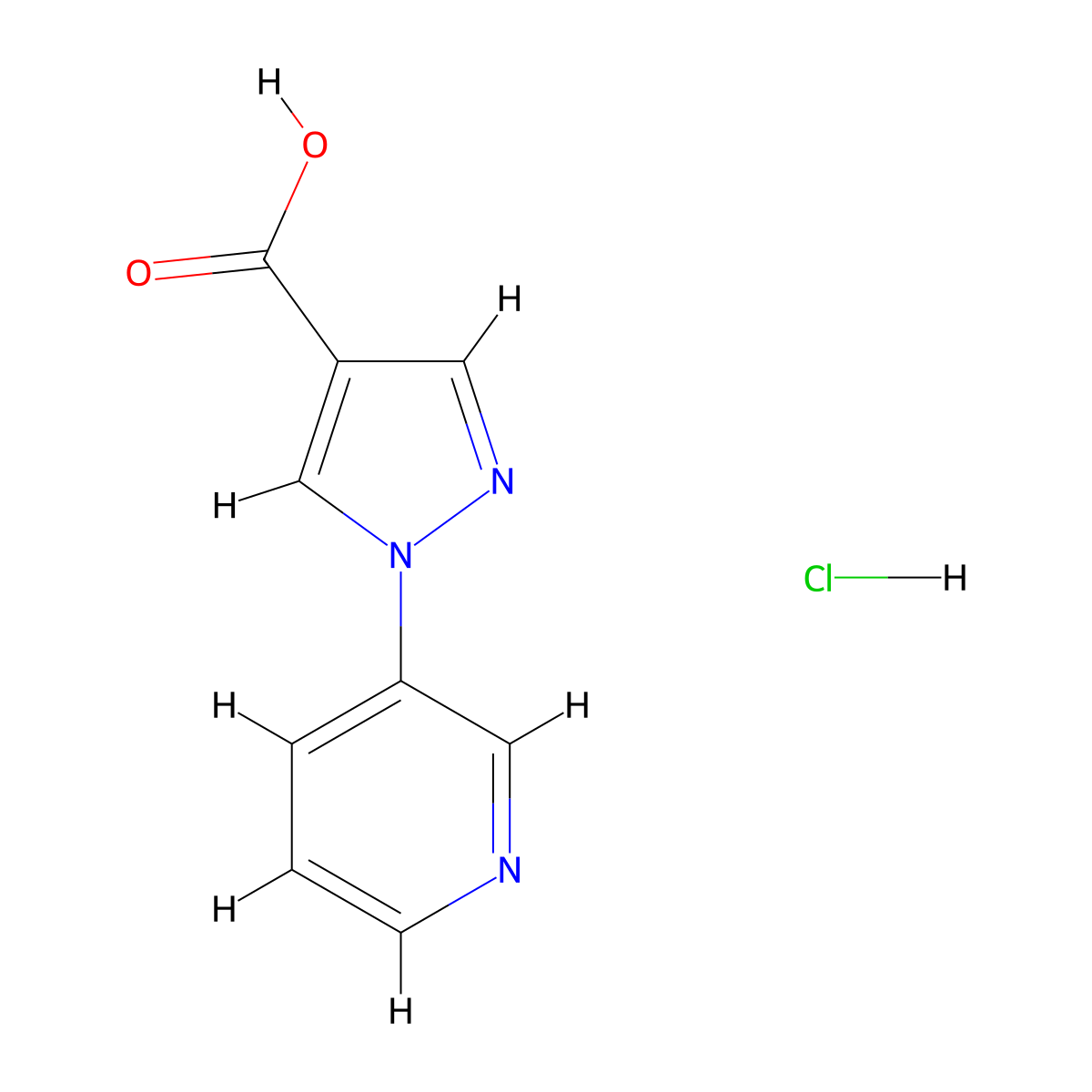1-(pyridin-3-yl)-1H-pyrazole-4-carboxylic acid hydrochloride molecular structure, CAS 1394040-13-1