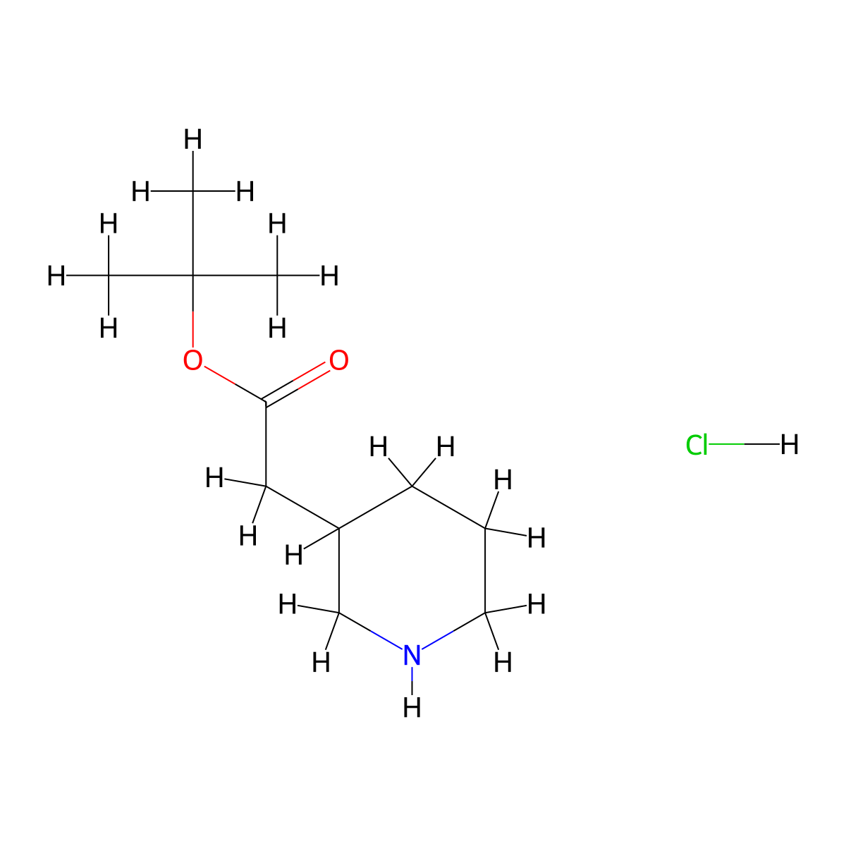 Tert-butyl 2-(piperidin-3-yl)acetate hydrochloride molecular structure, CAS 1394040-19-7
