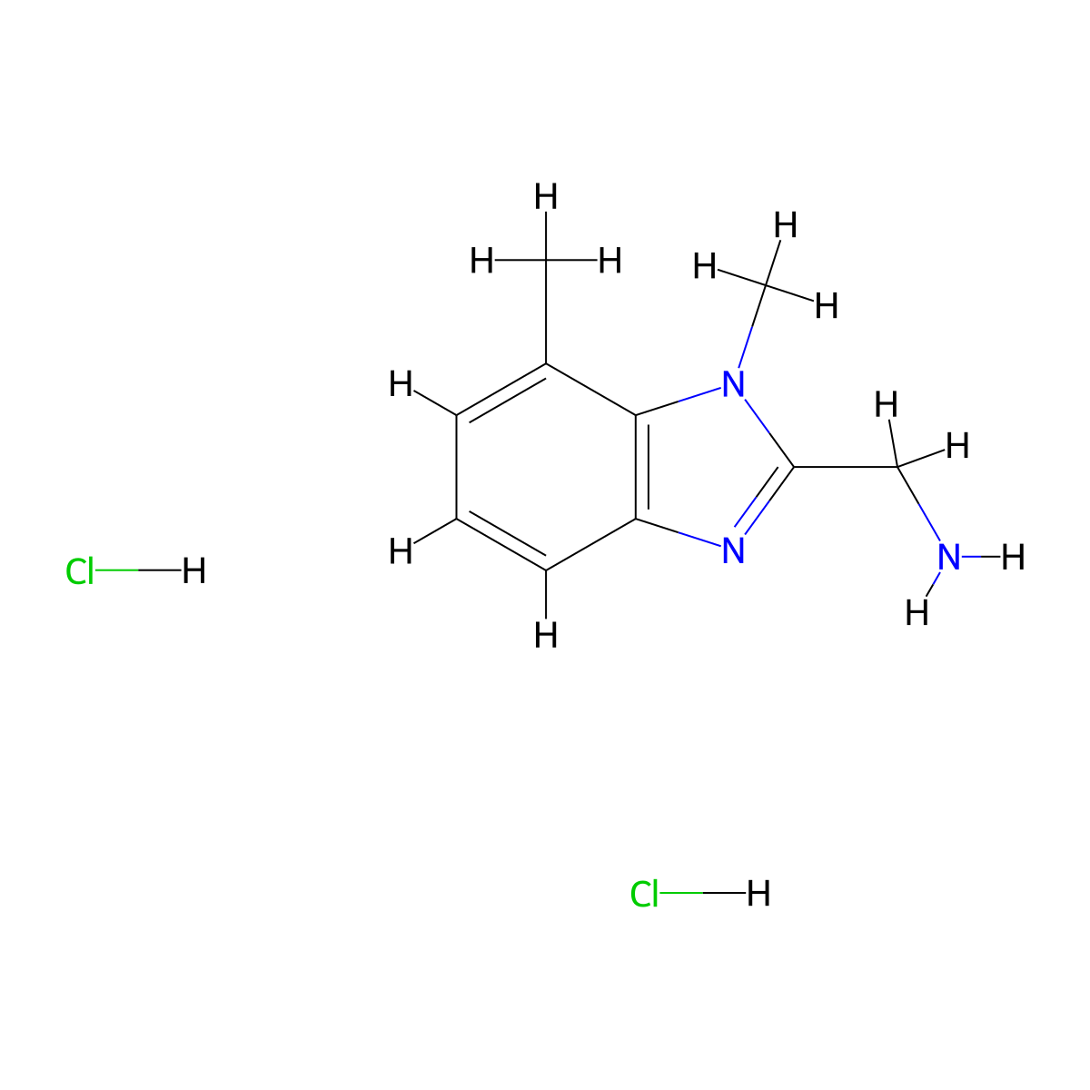 (1,7-dimethyl-1H-1,3-benzodiazol-2-yl)methanamine dihydrochloride molecular structure, CAS 1394040-20-0