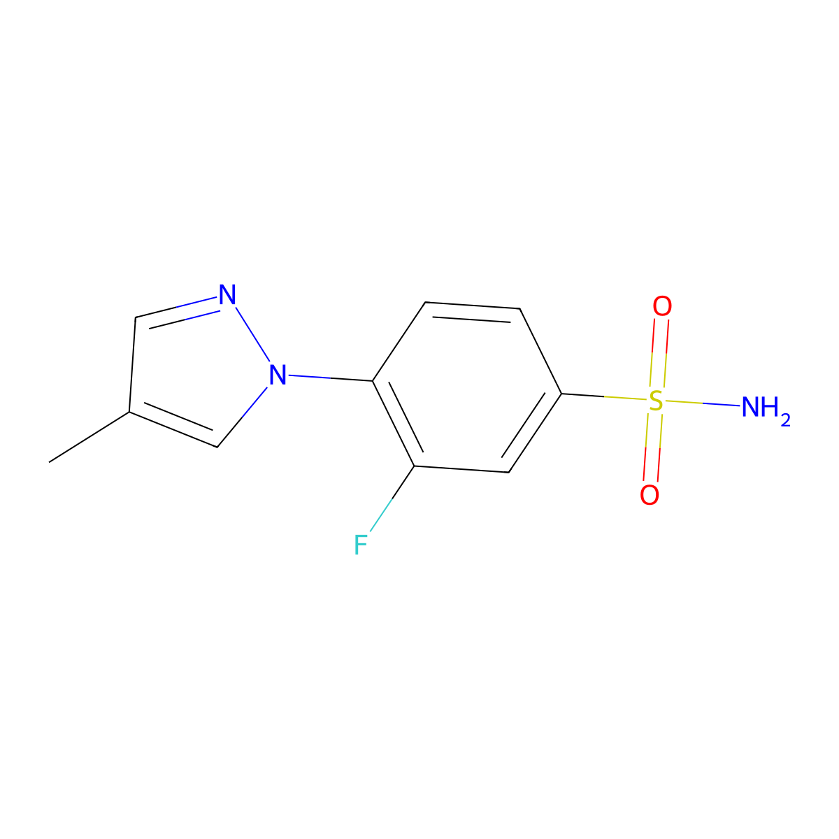 3-fluoro-4-(4-methyl-1H-pyrazol-1-yl)benzene-1-sulfonamide molecular structure, CAS 1394040-26-6
