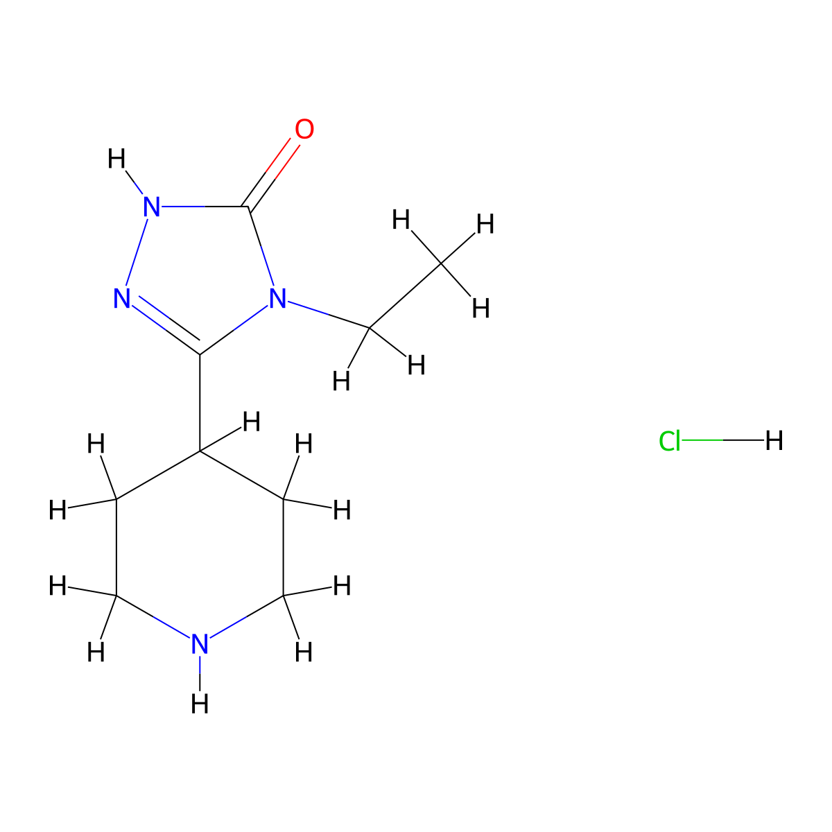 4-ethyl-3-(piperidin-4-yl)-4,5-dihydro-1H-1,2,4-triazol-5-one hydrochloride molecular structure, CAS 1394040-45-9