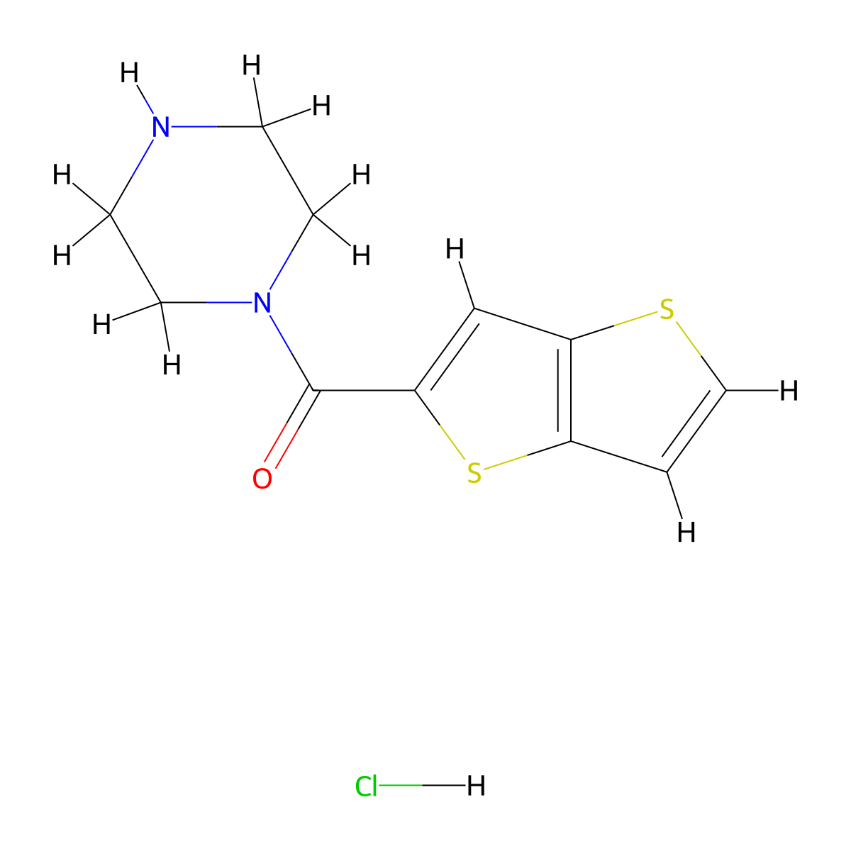1-{Thieno[3,2-b]thiophene-2-carbonyl}piperazine hydrochloride molecular structure, CAS 1394040-49-3