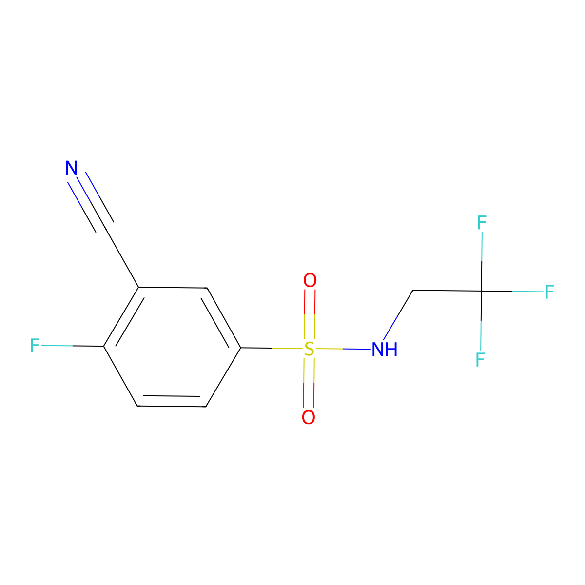 3-cyano-4-fluoro-N-(2,2,2-trifluoroethyl)benzene-1-sulfonamide molecular structure, CAS 1394040-52-8