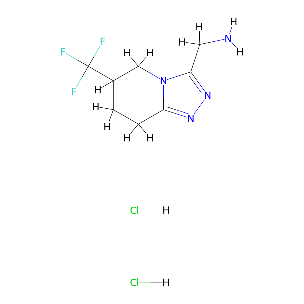[6-(trifluoromethyl)-5H,6H,7H,8H-[1,2,4]triazolo[4,3-a]pyridin-3-yl]methanamine dihydrochloride molecular structure, CAS 1394040-62-0