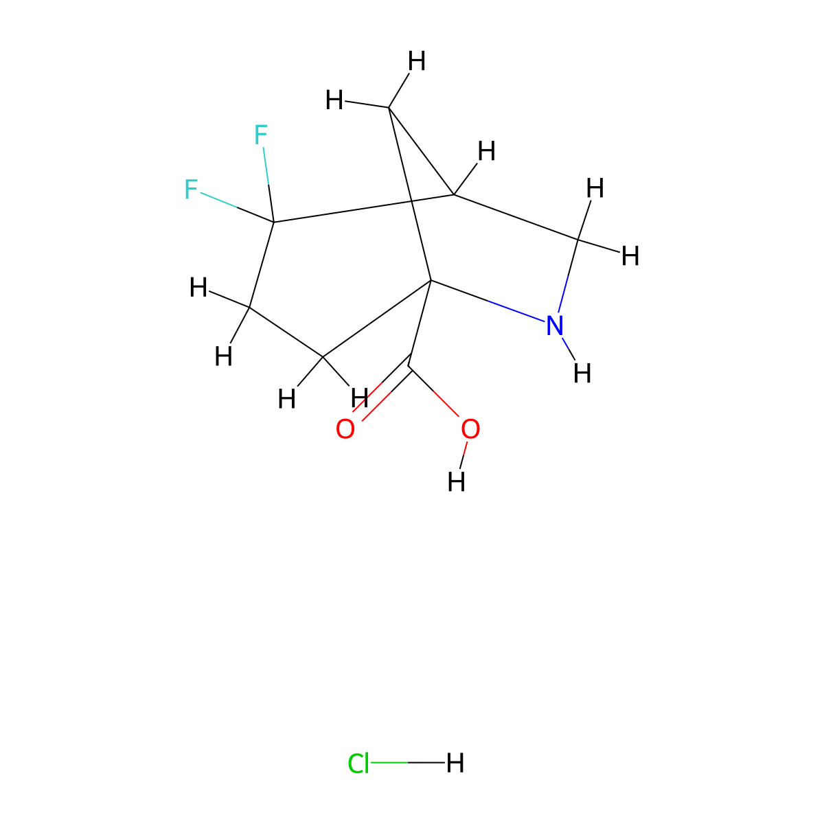 2,2-Difluoro-6-azabicyclo[3.2.1]octane-5-carboxylic acid hydrochloride molecular structure, CAS 1394040-76-6