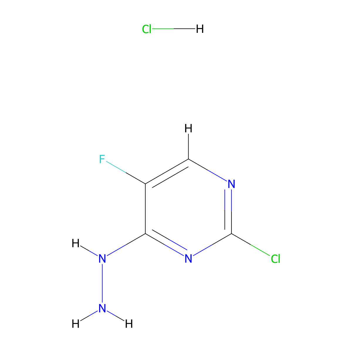 2-Chloro-5-fluoro-4-hydrazinylpyrimidine hydrochloride molecular structure, CAS 1394040-88-0