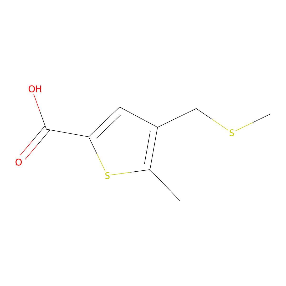 5-Methyl-4-[(methylsulfanyl)methyl]thiophene-2-carboxylic acid molecular structure, CAS 1394041-05-4