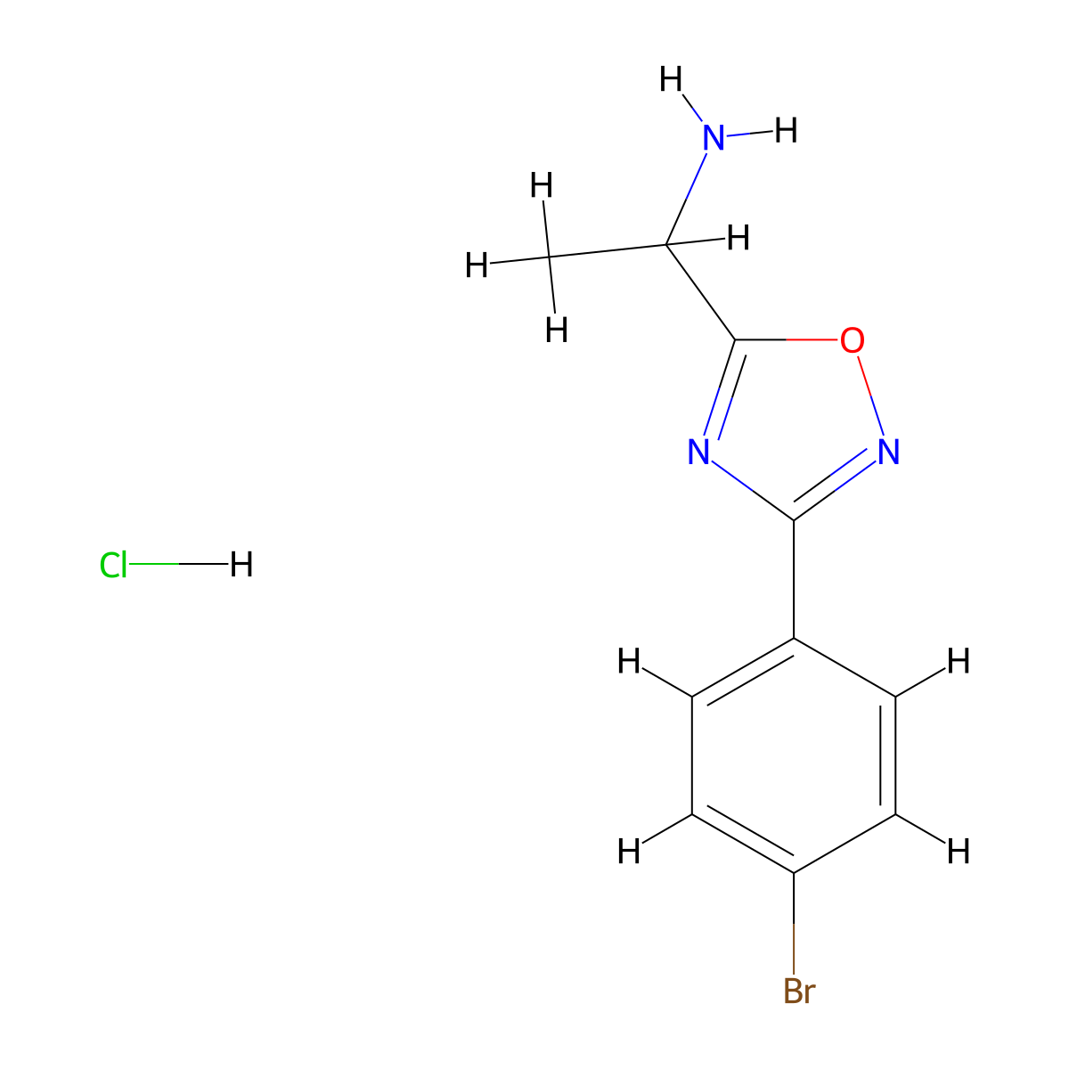 1-[3-(4-Bromophenyl)-1,2,4-oxadiazol-5-yl]ethan-1-amine hydrochloride molecular structure, CAS 1394041-36-1