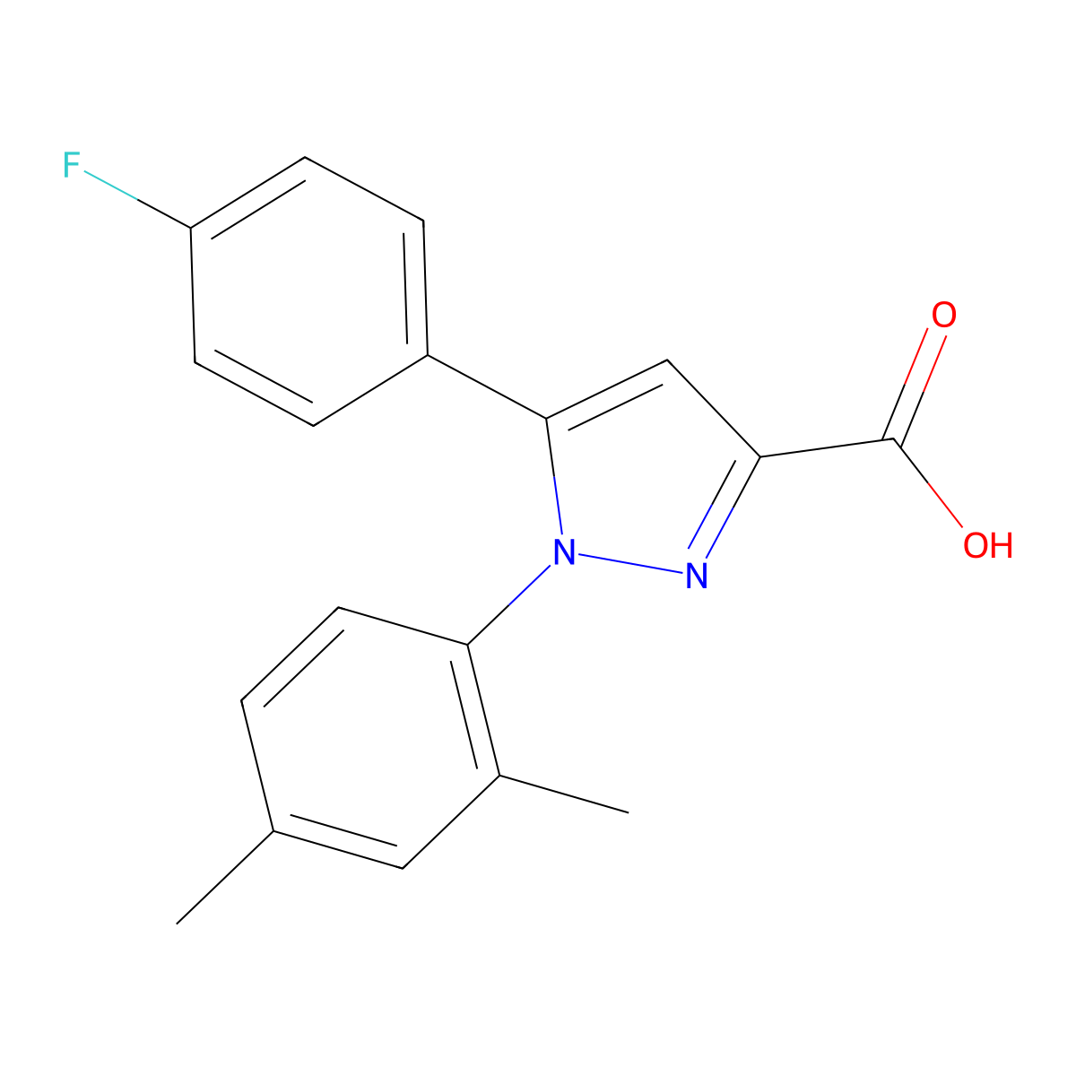 1-(2,4-dimethylphenyl)-5-(4-fluorophenyl)-1H-pyrazole-3-carboxylic acid molecular structure, CAS 1394041-37-2