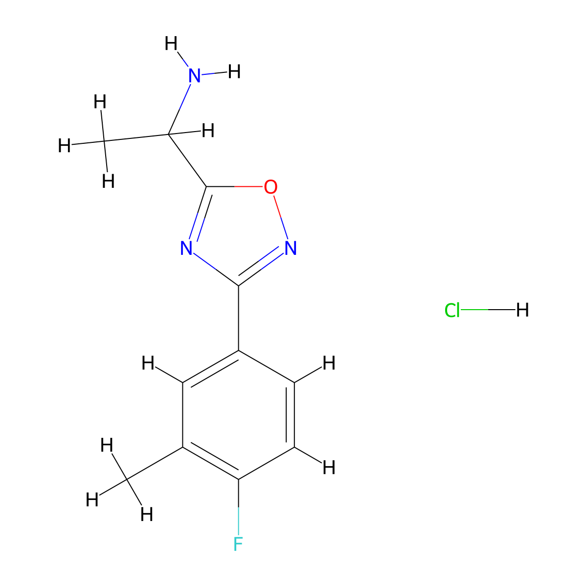 1-[3-(4-Fluoro-3-methylphenyl)-1,2,4-oxadiazol-5-yl]ethan-1-amine hydrochloride molecular structure, CAS 1394041-39-4