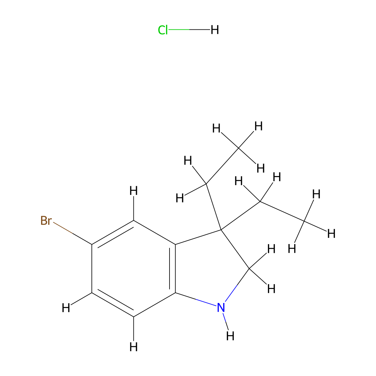 5-bromo-3,3-diethyl-2,3-dihydro-1H-indole hydrochloride molecular structure, CAS 1394041-42-9