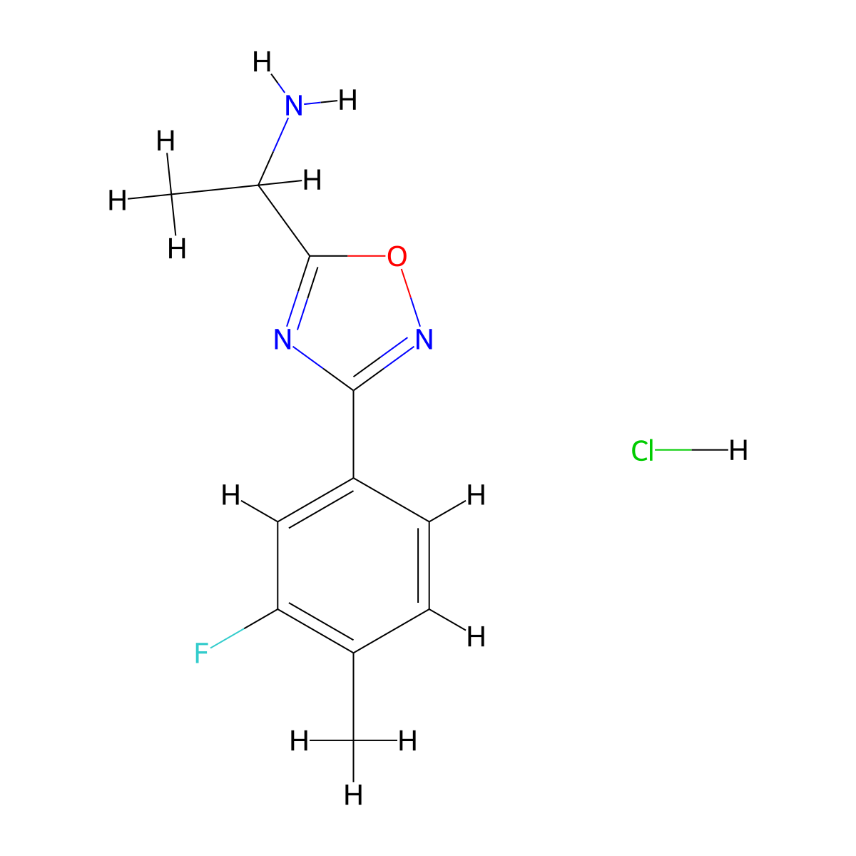 1-[3-(3-Fluoro-4-methylphenyl)-1,2,4-oxadiazol-5-yl]ethan-1-amine hydrochloride molecular structure, CAS 1394041-49-6