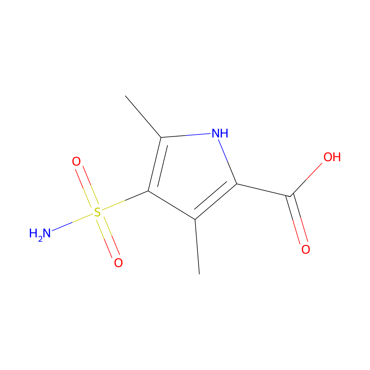 3,5-dimethyl-4-sulfamoyl-1H-pyrrole-2-carboxylic acid molecular structure, CAS 1394041-61-2