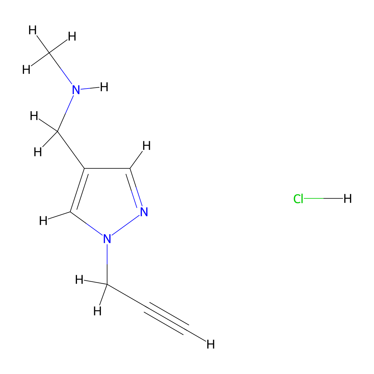 methyl({[1-(prop-2-yn-1-yl)-1H-pyrazol-4-yl]methyl})amine hydrochloride molecular structure, CAS 1394041-63-4