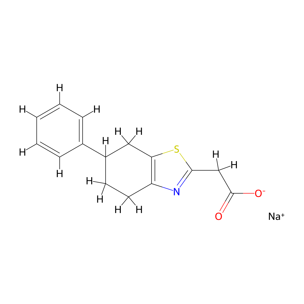 Sodium 2-(6-phenyl-4,5,6,7-tetrahydro-1,3-benzothiazol-2-yl)acetate molecular structure, CAS 1394042-23-9