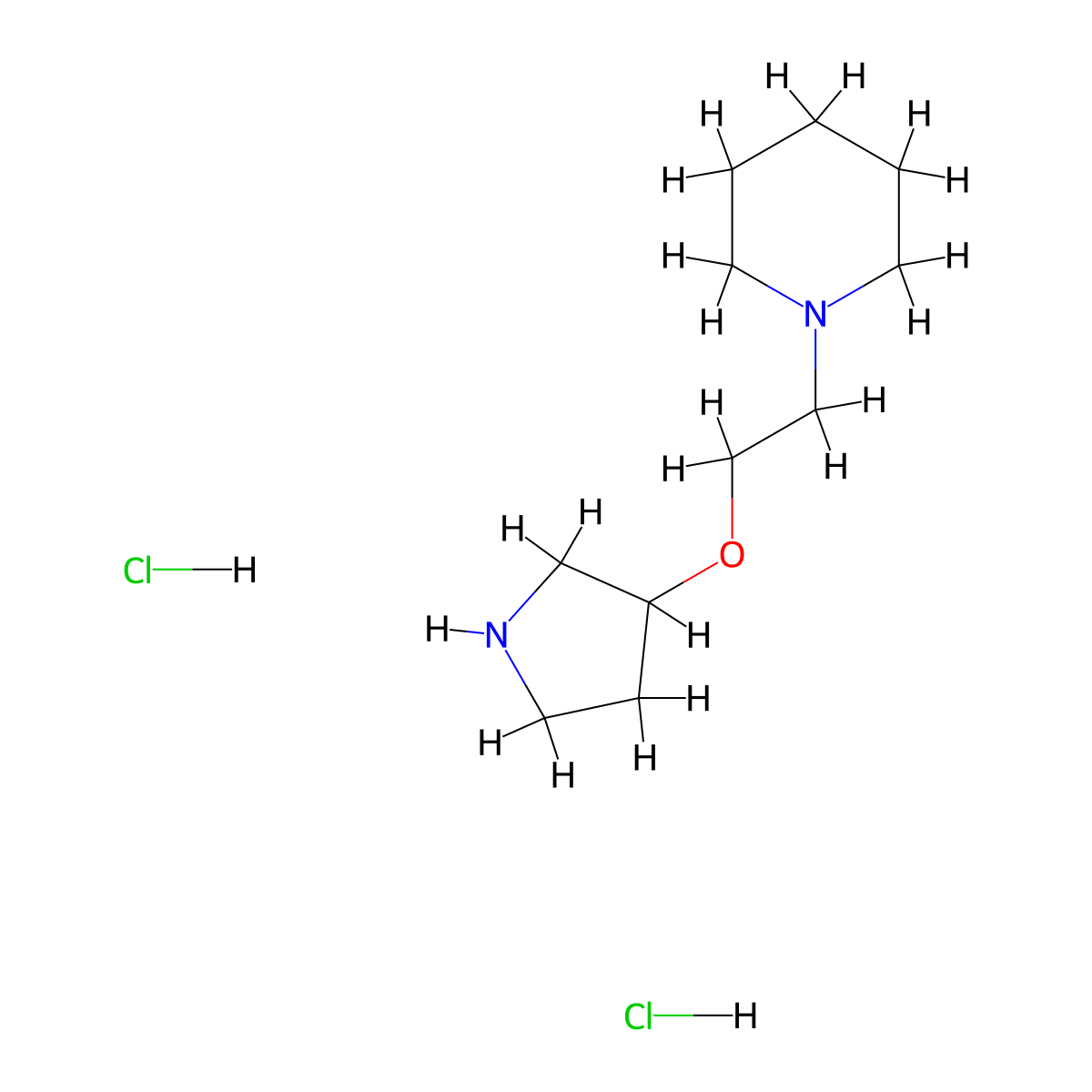 1-[2-(Pyrrolidin-3-yloxy)ethyl]piperidine dihydrochloride molecular structure, CAS 1394042-26-2