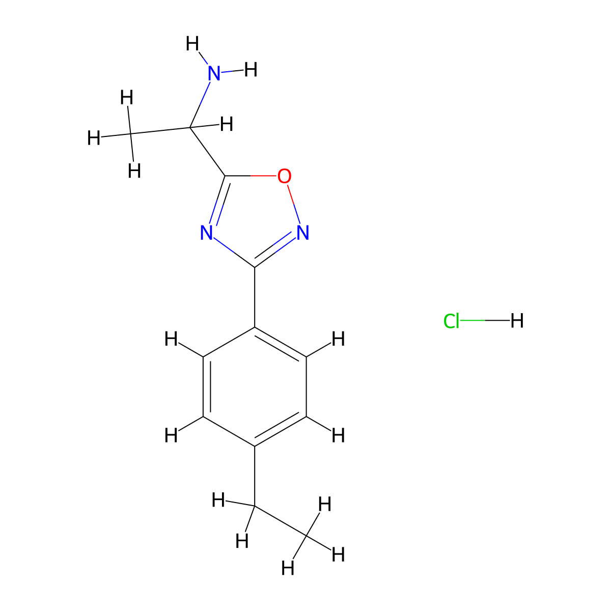 1-[3-(4-Ethylphenyl)-1,2,4-oxadiazol-5-yl]ethan-1-amine hydrochloride molecular structure, CAS 1394042-32-0