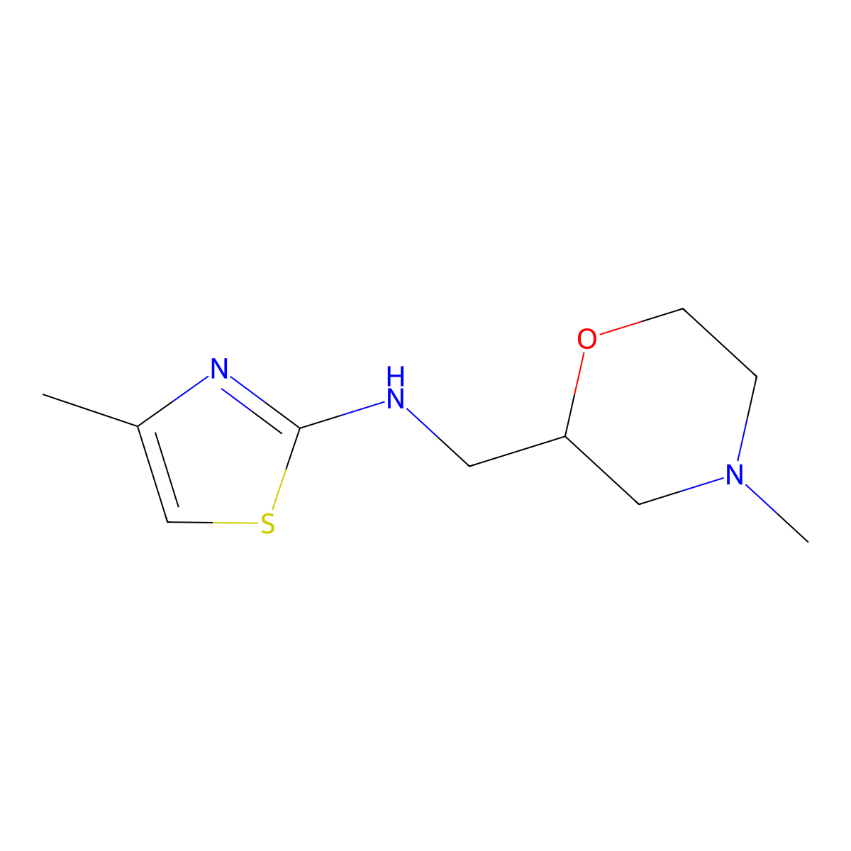 4-methyl-N-[(4-methylmorpholin-2-yl)methyl]-1,3-thiazol-2-amine molecular structure, CAS 1394042-34-2