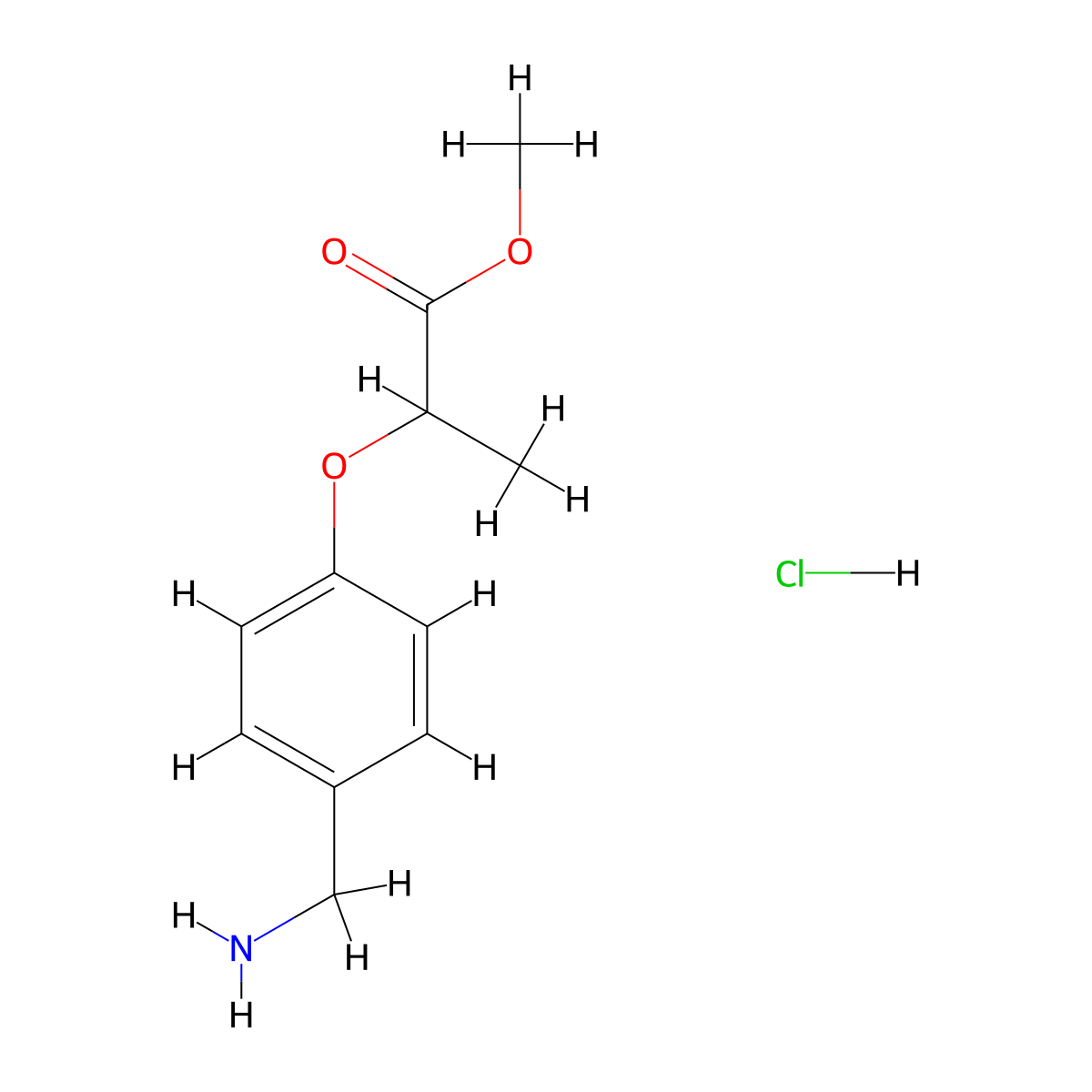 Methyl 2-[4-(aminomethyl)phenoxy]propanoate hydrochloride molecular structure, CAS 1394042-53-5