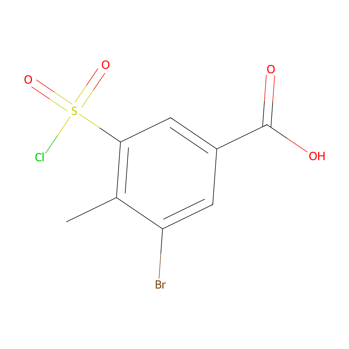 3-Bromo-5-(chlorosulfonyl)-4-methylbenzoic acid molecular structure, CAS 1394042-66-0