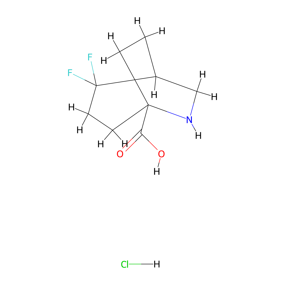 2,2-Difluoro-6-azabicyclo[3.2.2]nonane-5-carboxylic acid hydrochloride molecular structure, CAS 1394042-78-4