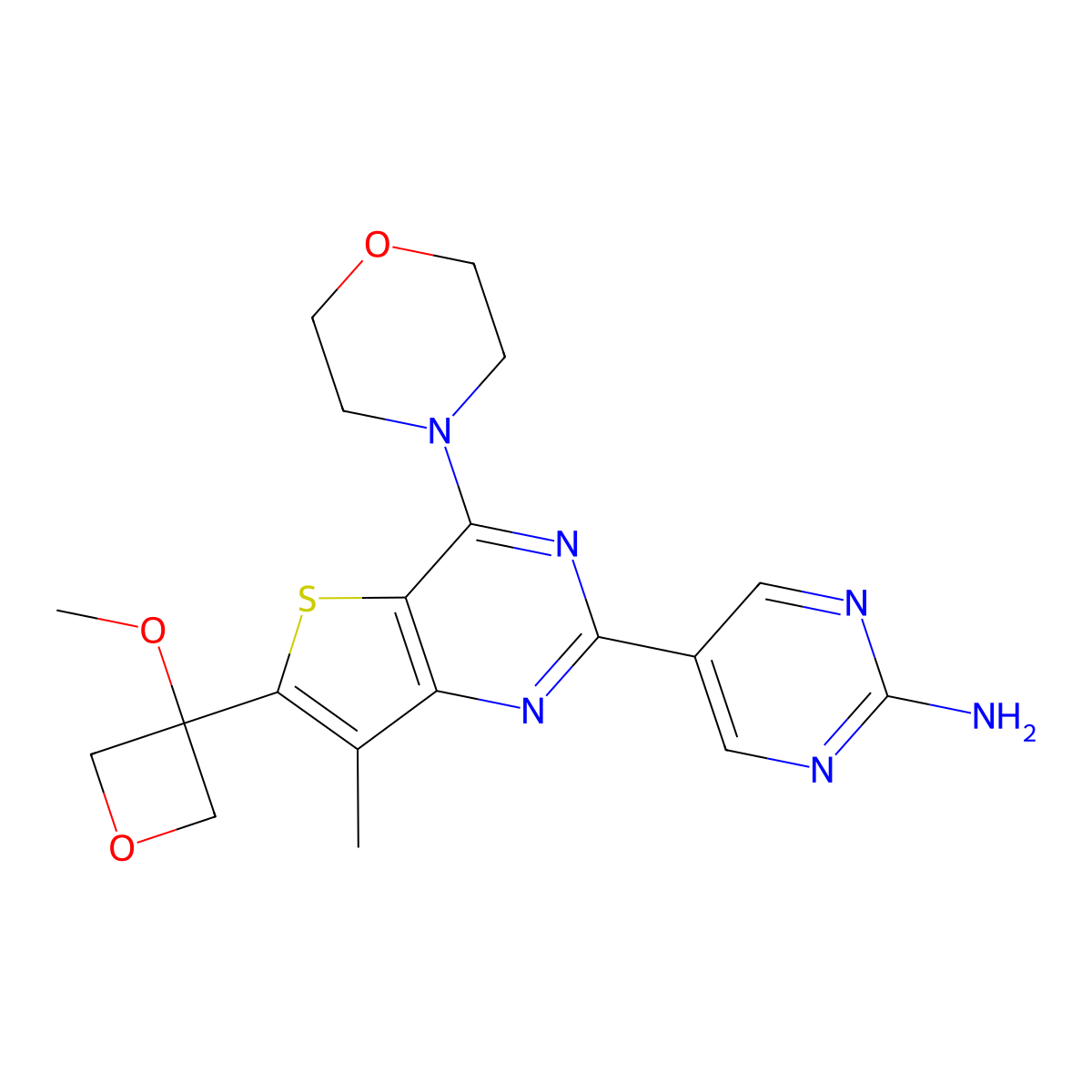 5-(6-(3-Methoxyoxetan-3-yl)-4-morpholinothieno[3,2-d]pyrimidin-2-yl)pyrimidin-2-amine molecular structure, CAS 1394076-92-6