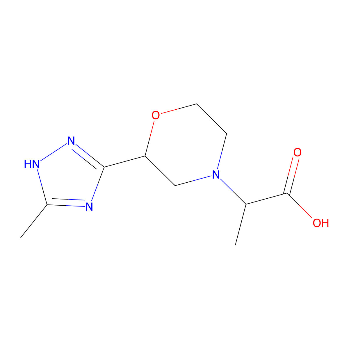 2-(2-(3-Methyl-1H-1,2,4-triazol-5-yl)morpholino)propanoic acid molecular structure, CAS 1394116-44-9